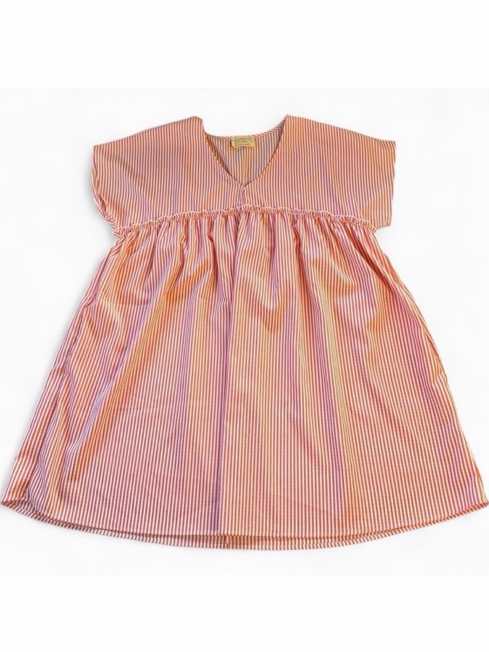 Fantastic Fawn Seersucker Orange Striped Babydoll Dress Womens Medium Boho Beach